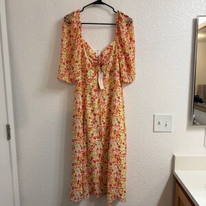 BCBGENERATION size 12 SHORT PUFF SLEEVE MIDI DRESS IN BLURRED BUTTERCUP